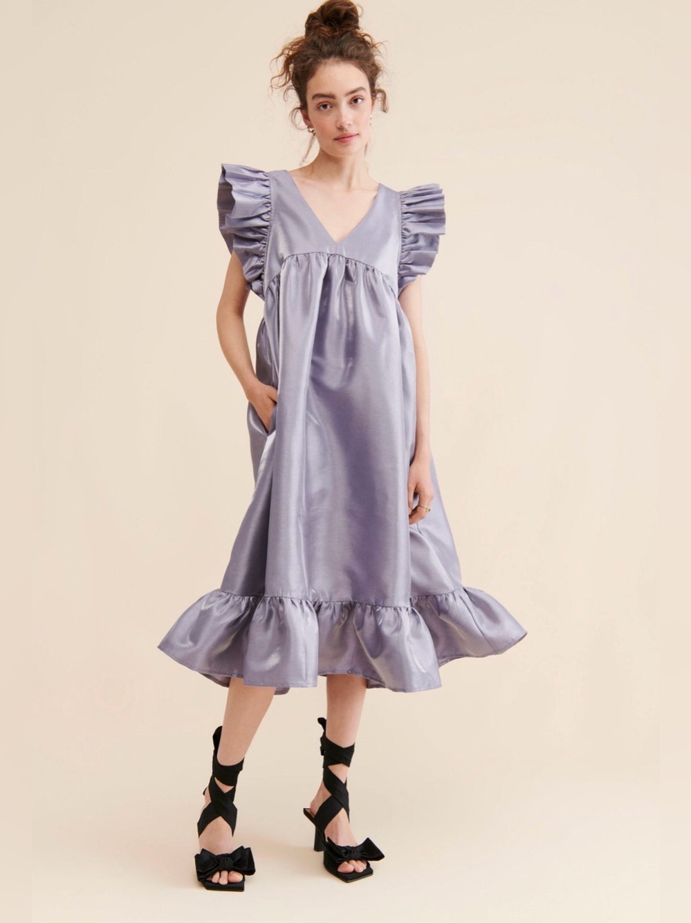 Dhruv Kapoor Metallic Babydoll Midi Dress XS